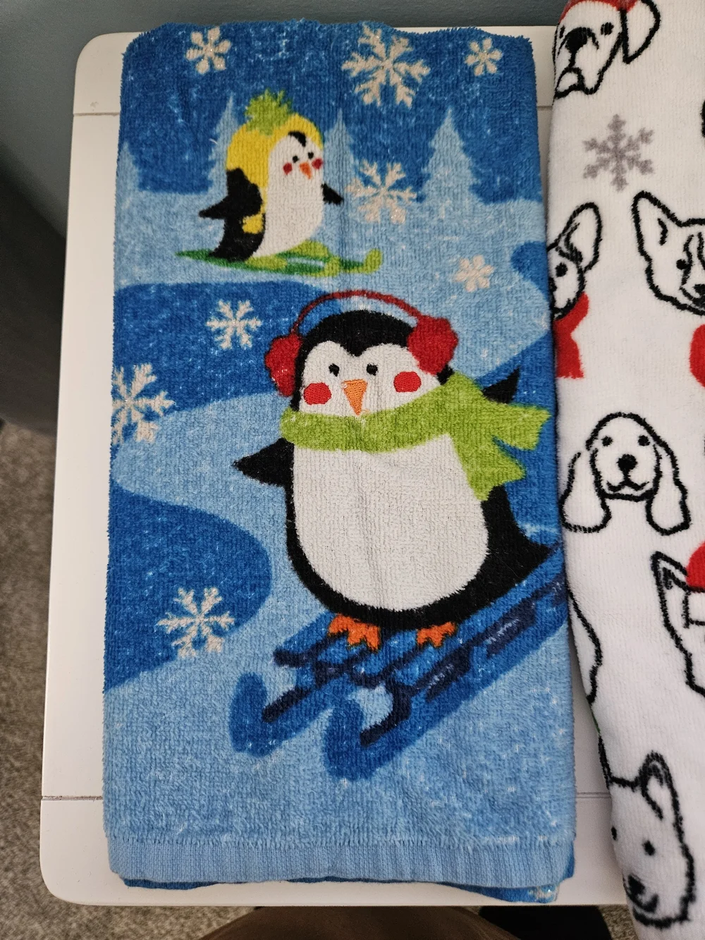 Festive Holiday Kitchen Towels - Penguin, Polar Bear & Snowman Designs